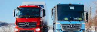 Wintertest met vrachtwagens van Mercedes-Benz trucks: eActros en eEconic nemen het op tegen Koning Winter